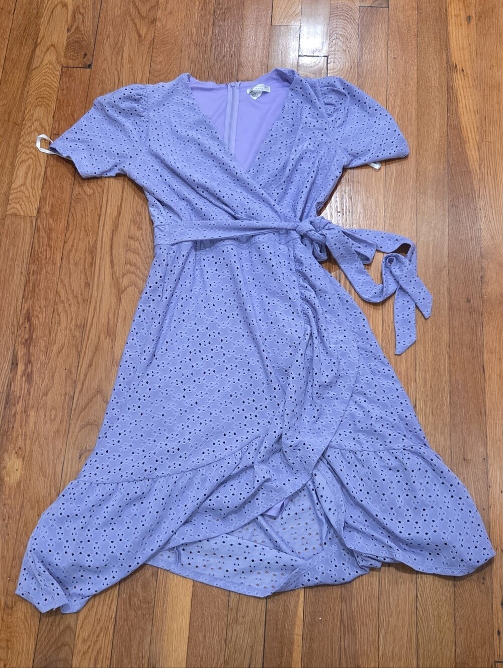 London Style Lavender Eyelet Wrap Midi Dress